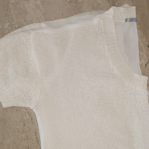 Cream Top Sweater Chiffon an Knit Short Sleeve Baggy Slouch - Picture 5 of 8